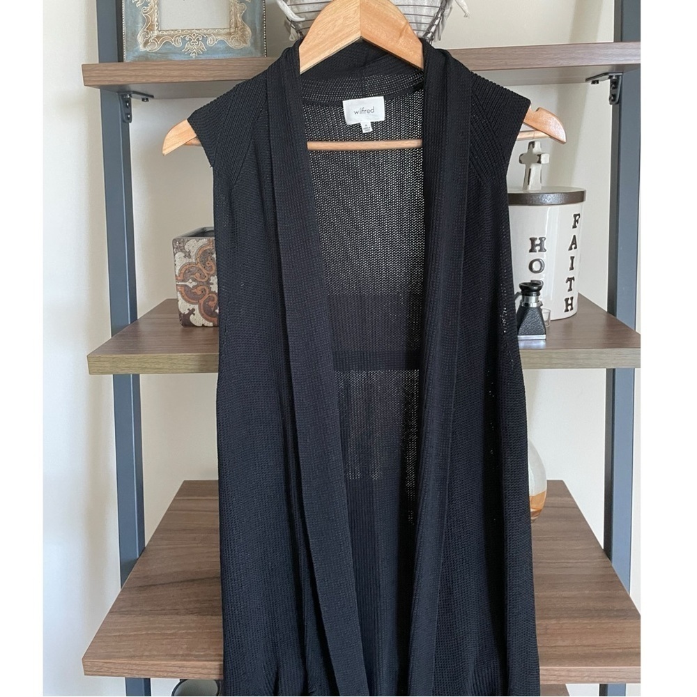 Aritzia Long-line Woven Black Open Front Sweater, M - Picture 3 of 16
